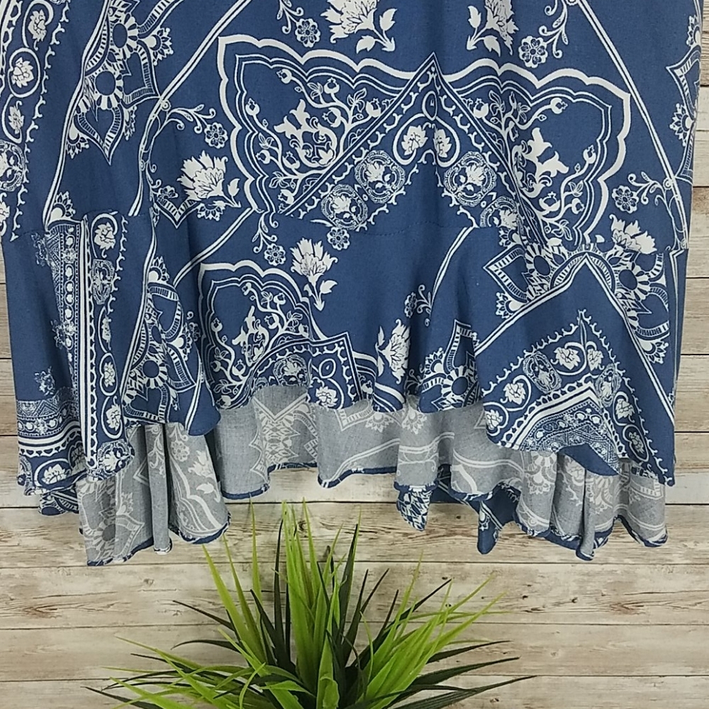 NWT, Melissa Paige, Blu/wht skirt, hi-lo, Sz LP/GP - Picture 6 of 8